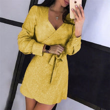 Load image into Gallery viewer, Women Autumn Dress With V-Neck and Long Sleeve