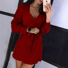 Load image into Gallery viewer, Women Autumn Dress With V-Neck and Long Sleeve